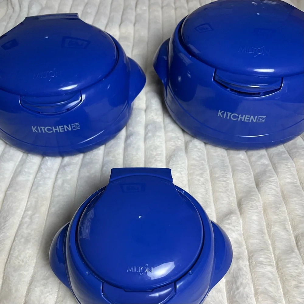 Set of 3  thermal stays hot for 4 hours cold  6 Blue Insulated bowls  NEW - Picture 2 of 5